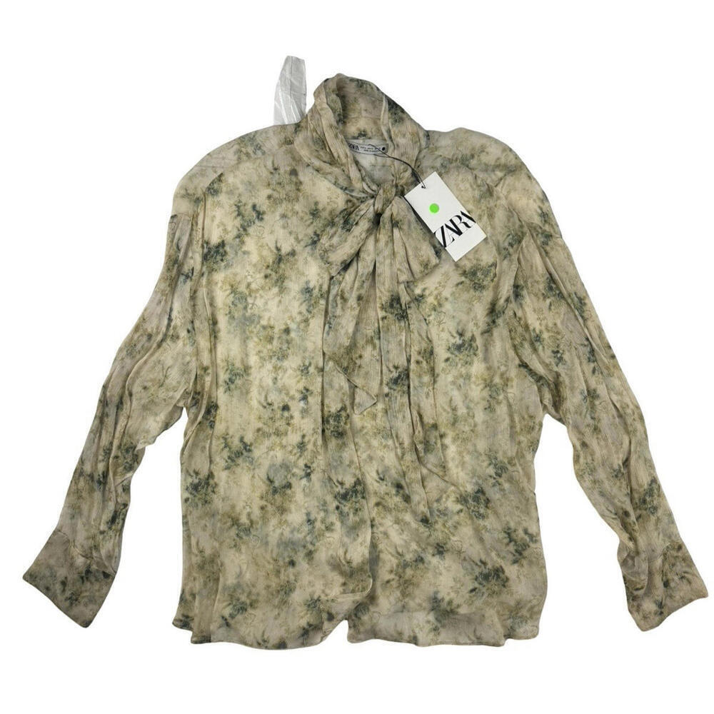 Zara Floral Print Blouse Beige Size XL